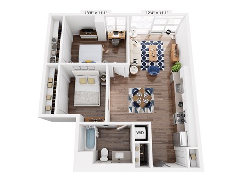 Floor plan for 2 beds, 1 bath, 852 sqft